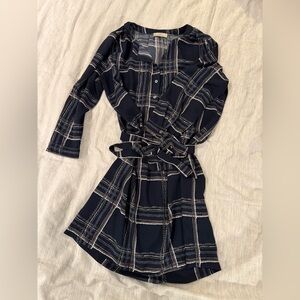 LOFT Blue and Gray Plaid Shirt Dress